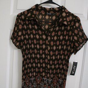 Apartment 9 top; Brown with orange design; Size XL; New with tags